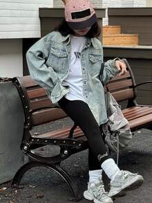 Dazy Kids 青少年女孩純色休閒日常穿著緊身內搭褲 - 黑色 - 查看 3
