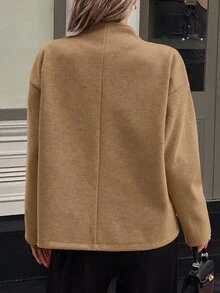 Easura 歐美秋冬新款純色復古雙排扣女款V領通勤大衣 - 摩卡棕 - 查看 2