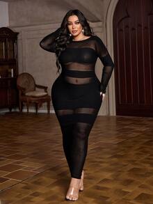 NU&NOW Women's Plus Size Mesh Patchwork Sheer Sexy Dress - Black - View 5