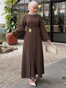 DAZY Women's Metal Decor Casual Party Long Dress - Coffee - View 1
