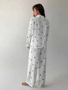 Livesso Women's All-Over Print Long Sleeve Top And Pants Casual Daily Home Sleepwear Set - White - View 2