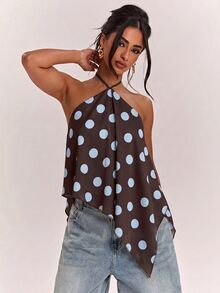 SHEIN BAE 女款波點印花性感掛脖綁帶背心 - 彩色 - 查看 5