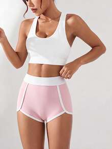 Sovereign Charm Women's Minimalist Striped Colorblock Sports Shorts - Pink - View 6