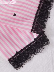 Girls' PJs Big Tween Girl Minimalist Pink Striped Heart Print Pajama Set With Camisole, Shorts And Long Pants Multi-Piece Loungewear - Multicolor - View 7