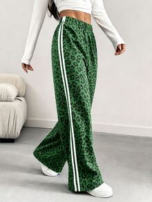 INAWLY Women's Casual Loose Fit Contrast Color Side Design Wide Leg Pants, Spring/Summer - Green - View 3