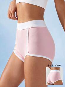 Sovereign Charm Women's Minimalist Striped Colorblock Sports Shorts - Pink - View 1