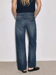 ATUI Studio Women's Straight Leg Frayed Hem Casual Versatile Denim Jeans With Pockets - Dark Wash - View 5