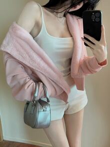 DAZY Women's Solid Color Thermal Lined Casual Versatile Hooded Long Sleeve Jacket - Pink - View 3