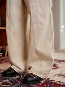 SWAVVY Men's Woven Fashion Casual Loose Long Pants - Khaki - View 4