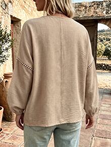 Linhara CURVE Plus Size Women's Woven Casual Fall Shirt - Apricot - View 2