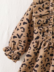 SHEIN Glamorique Kids 1件女嬰洋裝，春/秋休閒森系風格，適合幼兒與嬰兒 - 咖啡棕 - 查看 4