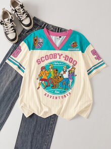 SCOOBY-DOO X SHEIN 女款可愛卡通印花短袖T恤 - 綠色 - 查看 1