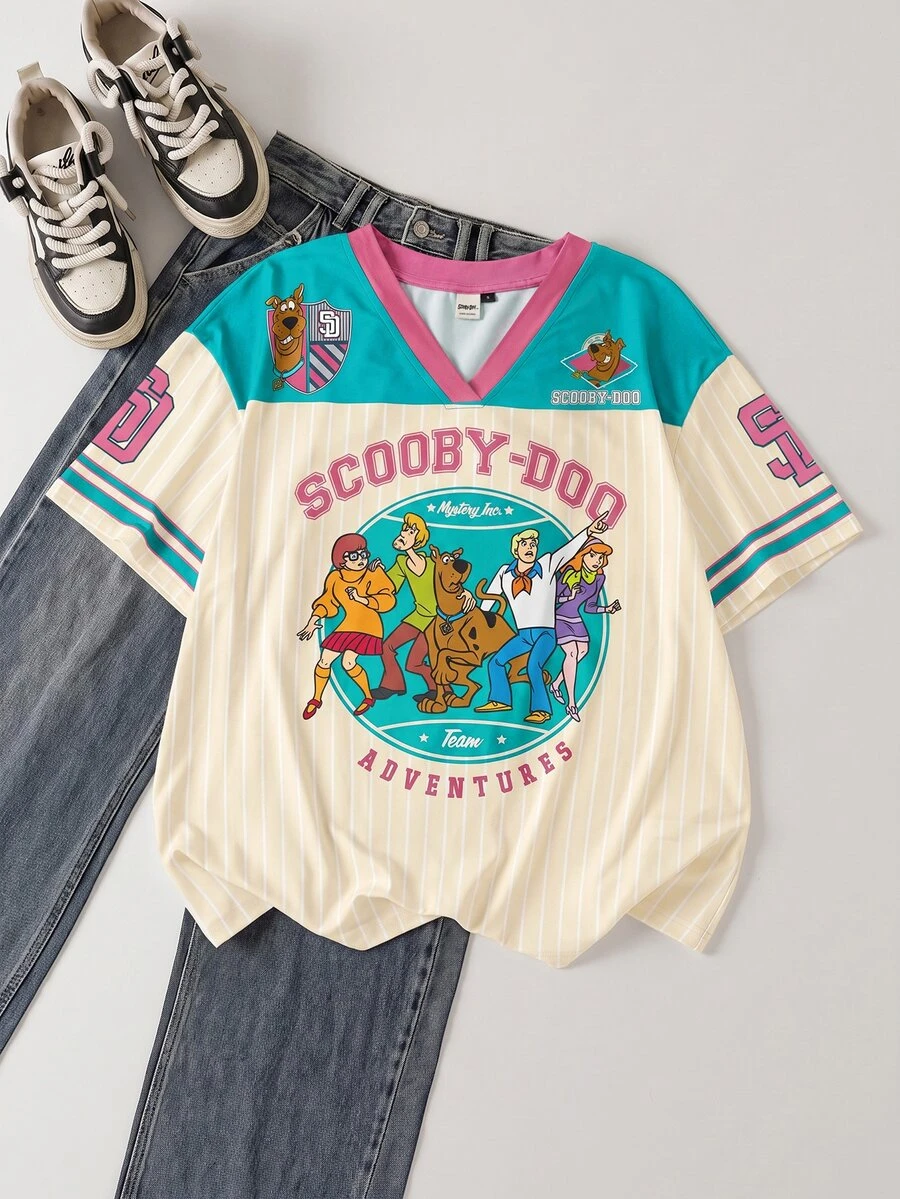 SCOOBY-DOO X SHEIN 女款可愛卡通印花短袖T恤 - 綠色 - 查看 1