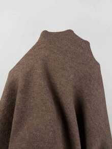 SHEIN Women V-Neck Button Front Knit Cardigan, Long Sleeve Drop Shoulder Puff Cuff Loose Solid Knit Sweate - Coffee Brown - View 5