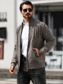 Marcello Vane 男士純色休閒百搭日常穿搭開襟衫 - 咖啡棕 - 查看 3
