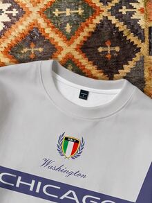 Manfinity Hypemode Men's American Vintage Round Neck Sweatshirt, 23 Number & Letter Print Contrast Stripe Casual Streetwear Long Sleeve Top - Multicolor - View 7