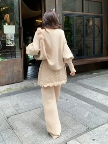 DAZY Women's Vacation Style Sweater 2 Pieces Set - Apricot - View 5