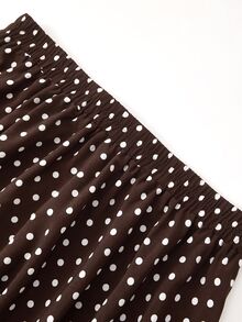 Rusticease Plus Size Women's Patchwork Ruffle Long Sleeve Blouse And Polka Dot Pattern Skirt Casual 2 Pieces Set - Brown - View 6