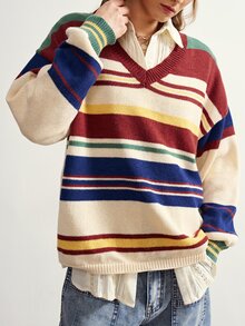 Bohemela Women's Colorblock Casual Daily Long Sleeve Sweater - Multicolor - View 5