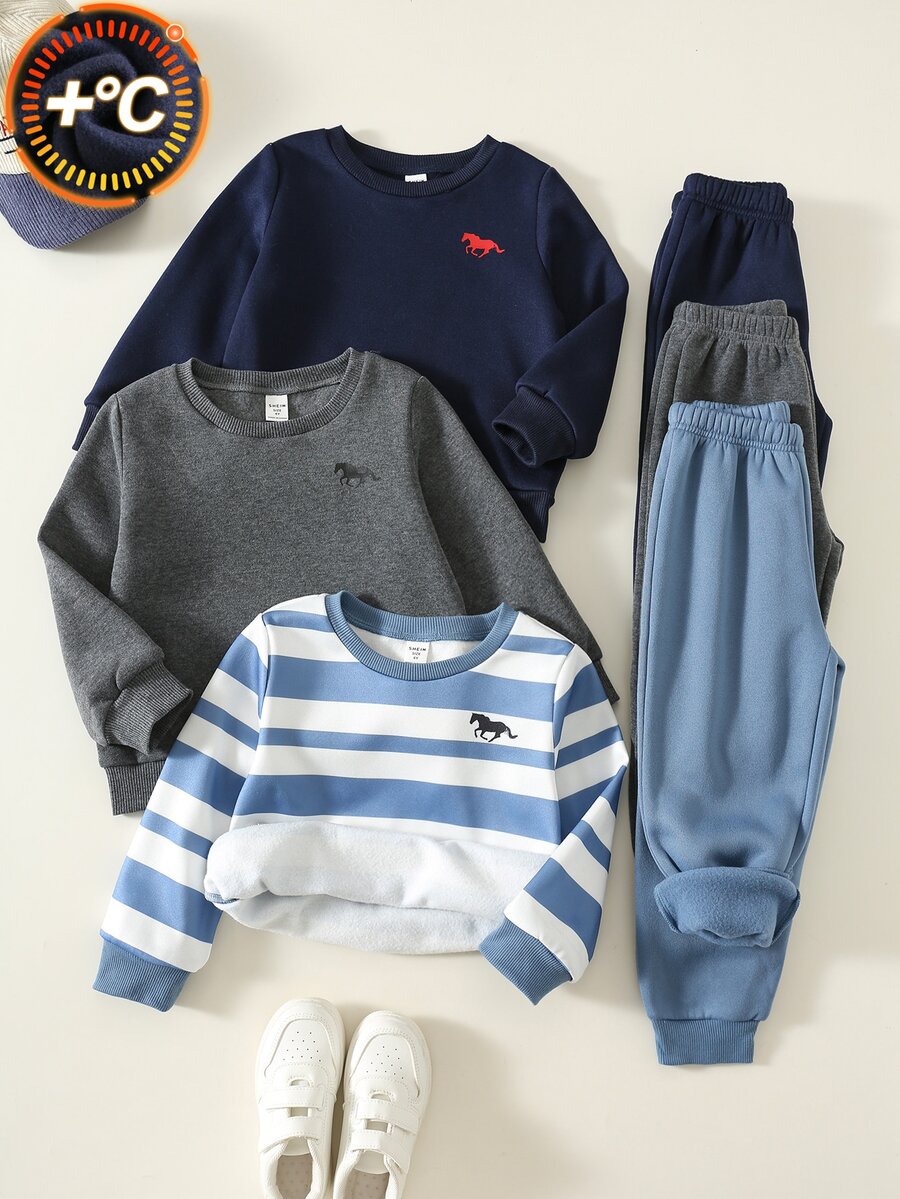 SHEIN 6pcs Kids Young Boy Autumn/Winter Casual Sweatshirt And Pants Set, Sweatshirt Set, Boys Outfit, Autumn/Winter Set, Sports Set, Basic Multi-Piece Set, Striped Set - Multicolor - View 1