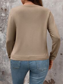 SHEIN LUNE CURVE 大尺碼女款純色休閒百搭日常開襟衫 - 駝色 - 查看 2