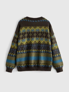 ROMWE Fairycore Women's Geometric Striped Crew Neck Drop Shoulder Long Sleeve Casual Pullover Sweater - Multicolor - View 2