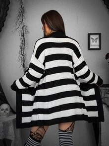 Whyspr Plus Size Women's Colorblock Casual Daily Cardigan - Dark Grey - View 2