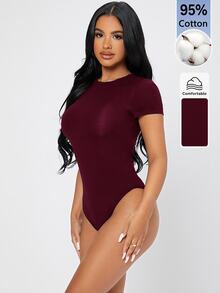 SHEIN PETITE 純色修身連身衣，適合嬌小女性 - 酒紅色 - 查看 3