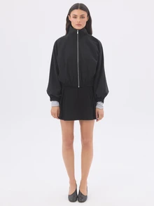 KÆRIA Hus Jaket Leher Corong Lengan Balon - Campuran Wol Garis-garis - Hitam -, Sepenuhnya Berlapisan, Modern - Navy Blue - View 5