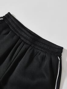 SHEIN 青少年男孩拼色休閒日常運動長褲 - 黑色 - 查看 4