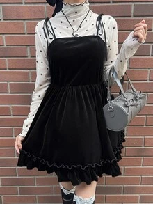 FRIFUL Atasan Camisole Kasual Wanita Warna Polos untuk Sehari-hari - Hitam - View 1