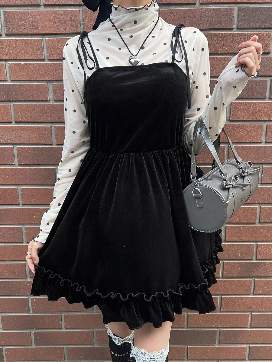 FRIFUL Atasan Camisole Kasual Wanita Warna Polos untuk Sehari-hari - Hitam - View 1