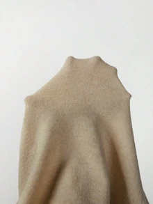 SHEIN 初秋女款修身腰交叉裹領長袖針織套頭毛衣 - 駝色 - 查看 7