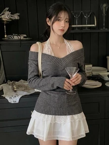 DAZY 女款溫柔風百搭長袖針織衫，優雅日常穿搭秋季款 - 灰色 - 查看 6