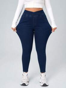 Flexra Plus Size Women's Casual Versatile Daily Wear Jeans - Dark Wash - View 4
