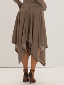 MUSEYN Stone Soft Hanky Hem Button Midi Skirt Versatile Everyday Casual Chic New Season Fall - Light Grey - View 4