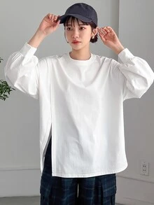 FRIFUL Women's Solid Color Casual Versatile Daily Long Sleeve T-Shirt Everyday White - White - View 4
