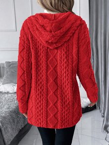 SHEIN Clasi 大尺碼女款拉鍊抓絨連帽外套，秋冬款 - 紅色 - 查看 3