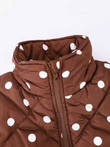 Tween Girls 3pcs Polka Dot Quilted Puffer Vest Zip Up Fleece Ribbed Tops & Pants Winter Clothing Set - Mocha Brown - View 5