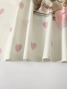 SHEIN Tween女孩秋冬款寬鬆休閒甜美卡通印花貓咪蝴蝶結豹紋拼接精緻刺繡蕾絲飾邊家居服睡裙睡衣兒童女童睡袍 - 彩色 - 查看 5