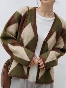 Dazy-Less Women's Diamond Quilted Casual Daily Cardigan - Coffee Brown - View 3