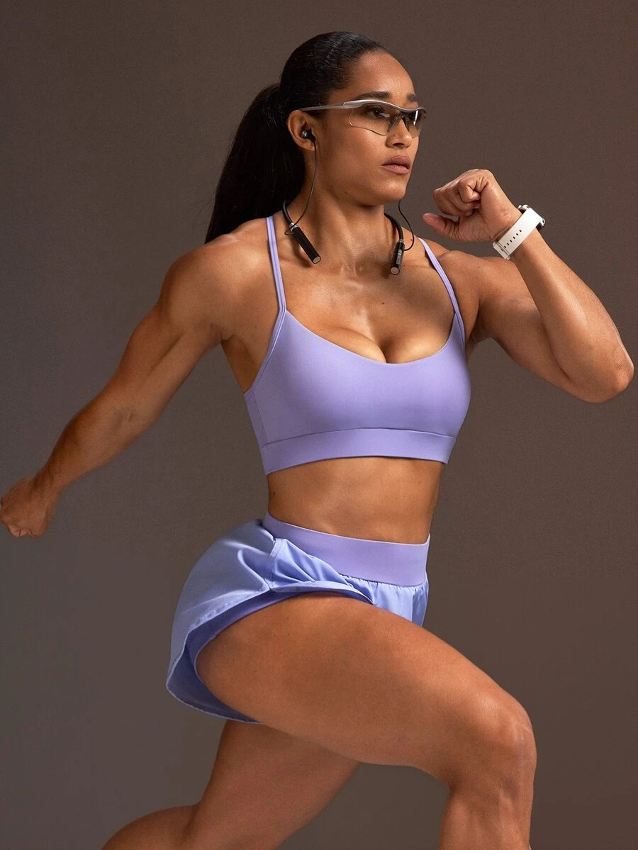 Powerista Women's Solid Color Camisole Top And Shorts Casual Daily Sports Set - Purple - View 1