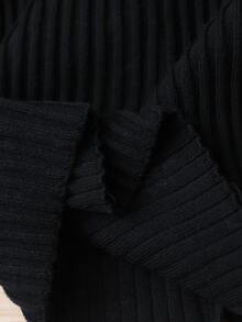 SHEIN 少女純色V領休閒日常開襟衫 - 黑色 - 查看 6