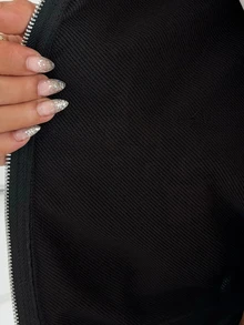 EgrlEra Y2K Beaded Black & Pink Leopard Print Fur Patchwork Hooded Long Sleeve Slim Fit Sweatshirt - Black - View 6