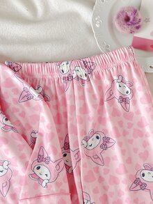 SHEIN 少女可愛休閒針織卡通圖案長袖居家服套裝 - 粉色 - 查看 5