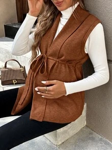 Momance 孕婦無袖休閒針織背心，前綁帶設計，日常秋季性別揭曉穿搭 - 摩卡棕 - 查看 5