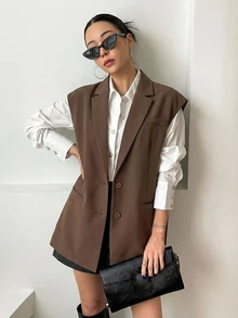 DAZY Women's Solid Color Casual Versatile Suit Vest - Brown - View 5