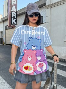 SHEIN X Care Bears 大尺碼女款字母卡通印花休閒日常短袖T恤 - 白色 - 查看 7