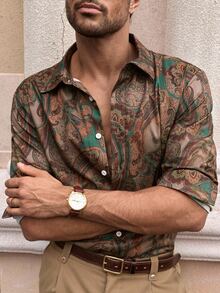 EASEVO Plus Size Men's Paisley Pattern Single-Breasted Vacation Shirt - Multicolor - View 3