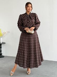 Firerie Plus Size Women Polka Dot Pleated Casual Party Dress - Multicolor - View 4